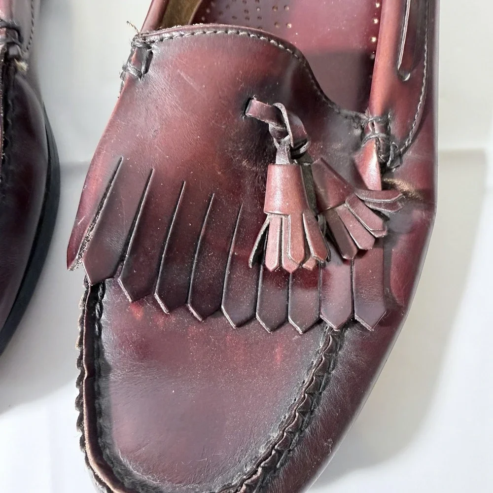GH Bass Weejuns Loafers Men 10 D Burgundy Leather Tassels USA MADE Slip On Shoes